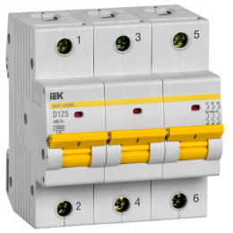 MVA43-3-125-D | Выключатель автоматический ВА47-100МА без тепл. расцеп. 3P 125А 10кА D IEK