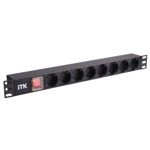 PH12-8D1 | ITK PDU 8 розеток нем. ст, с LED выкл,1U, шнур 2м вилка нем. ст