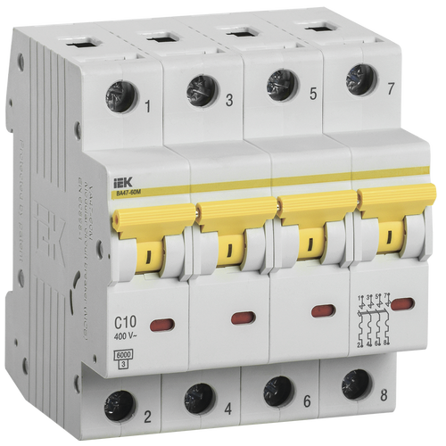 MVA31-4-010-C | Выключатель автоматический ВА47-60M 4Р 10А 6кА С IEK
