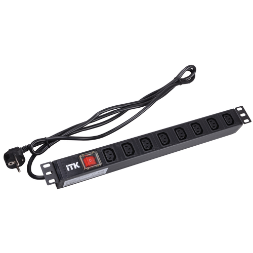 PH12-8C131 | ITK PDU 8 розеток C13 с LED выкл,1U, шнур 2м вилка нем.ст