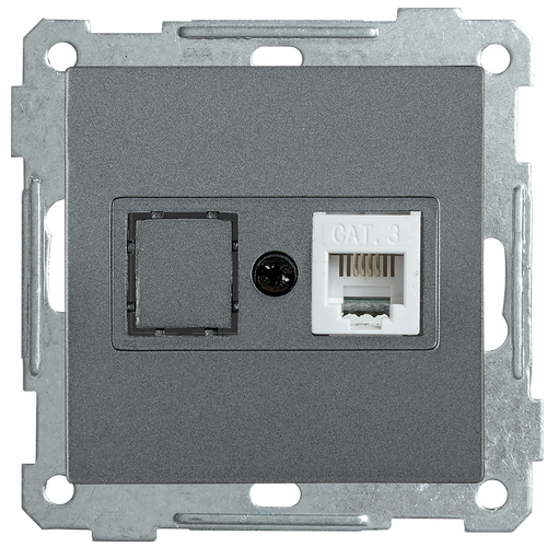 ETB10-K95 | РТ12-1-Б Розетка телефонная RJ12 BOLERO антрацит IEK