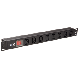 PH12-8C133 | ITK PDU 8 розеток C13, с LED выкл, 1U, вх. C14, без шнура