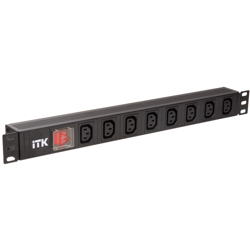 PH12-8C133 | ITK PDU 8 розеток C13, с LED выкл, 1U, вх. C14, без шнура