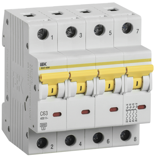 MVA31-4-063-C | Выключатель автоматический ВА47-60M 4Р 63А 6кА С IEK