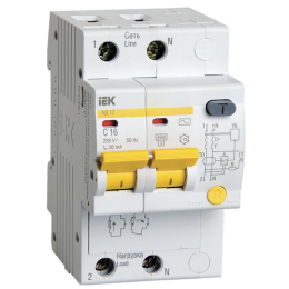 MAD10-2-016-C-030 | Диф. автомат АД12 2Р 16А 30мА IEK
