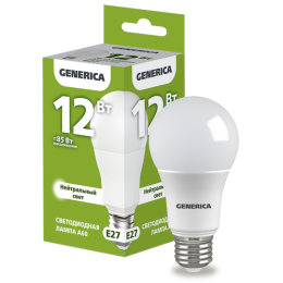 LL-A60-12-230-40-E27-G | Лампа LED A60 груша 12Вт 230В 4000К E27 GENERICA
